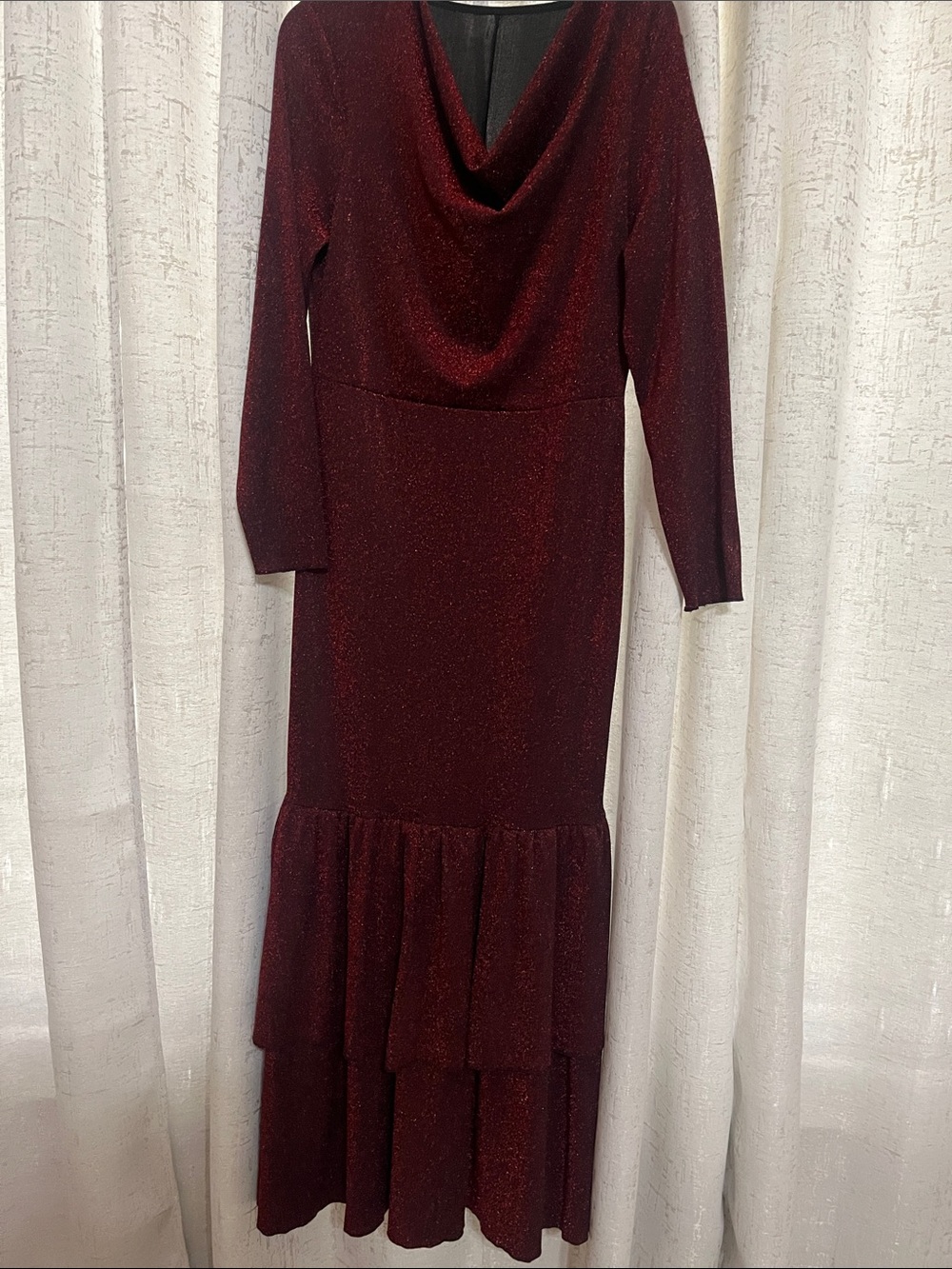 SHEIN Burgundy Sparkle Long-Sleeve Cowl Neck Dress